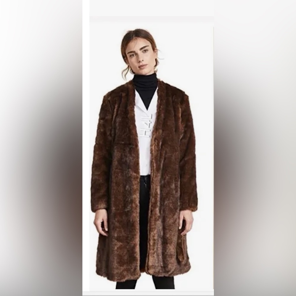 Frame brown faux fur vneck coat